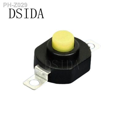 10Pcs 2Pin Horizontal Flashlight Button Switch 1412-KD Self Lock ON-OFF SPST Yellow Push button 1.5A 250V AC Length 1412KD