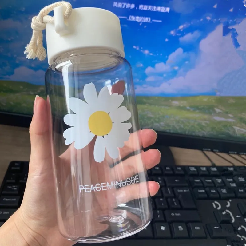 Cute Water Bottles Aesthetic Cute Water Bottles for Women Portable Kawaii  Little Daisy Frosted Glass Water