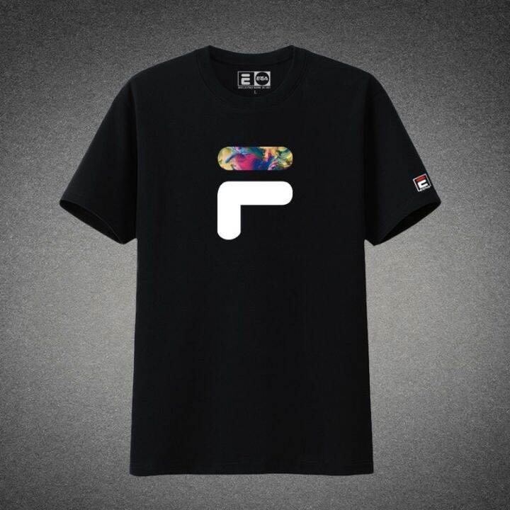 fila-เสื้อยืดแขนสั้นสำหรับผู้ชาย-เสื้อยืดแฟชั่นเกาหลีผู้ชายทรงหลวมเสื้อยืดผ้าฝ้าย