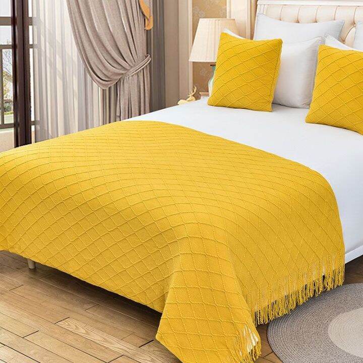 ready-retro-simple-bed-towel-ins-homestay-bed-flag-cover-hotel-apartment-high-end-decoration-rhombus-jacquard-tassel