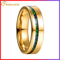 BONLAVIE 6mm Gold Tungsten Carbide Ring Inlay Green Opal/Malachite Domed Edge Unisex Engagement Wedding Ring Scratch Resistant Comfort Fit Size 5-14