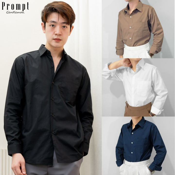 prompt-เสื้อเชิ้ตคอปก-แขนยาว-รุ่น-premium-cotton-ไซส์-m38-l40-xl42