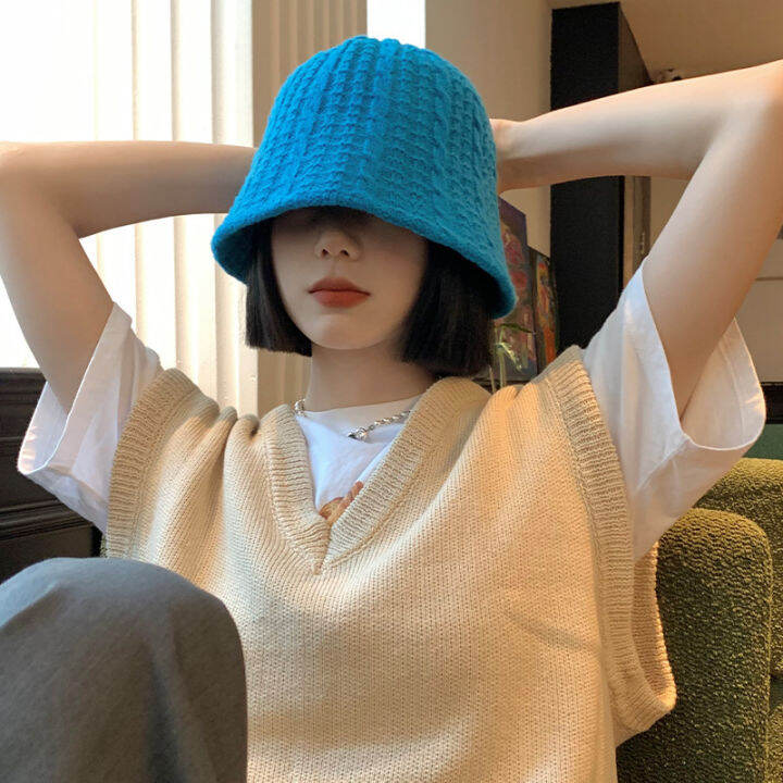 hot-new-autumn-and-winter-bucket-hat-fashion-korean-ladies-fisherman-hat-pure-color-ear-protection-wool-fishing-bucket-hat-present