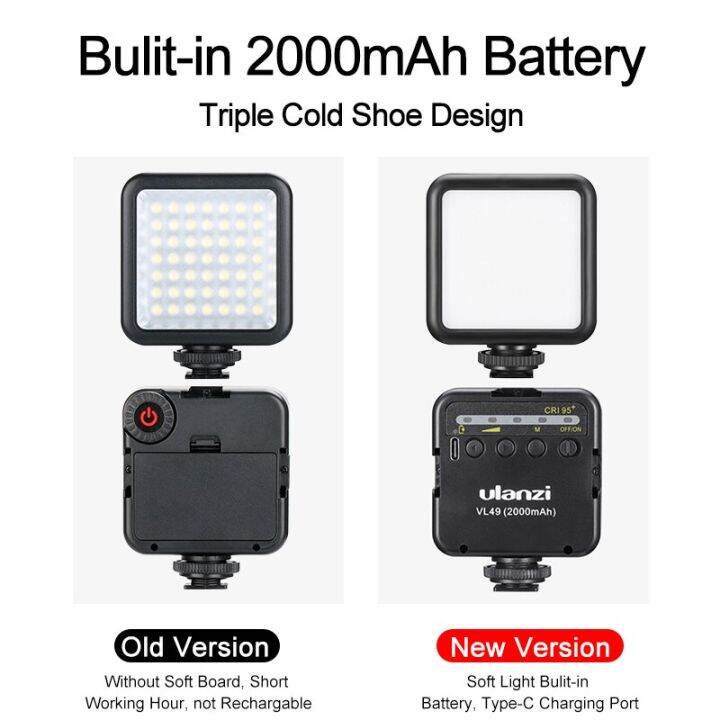 ulanzi-vl49-mini-led-video-light-photography-6w-dimmable-cri95-with-cold-shoe-for-canon-nikon-sony-dslr-camera-vlog-fill-light-phone-camera-flash-lig