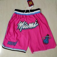 Nba Miami กางเกงขาสั้น ผ้าตาข่าย ระบายอากาศ สีชมพู สําหรับออกกําลังกาย เล่นบาสเก็ตบอล วิ่ง เล่นกีฬา เข้ายิม