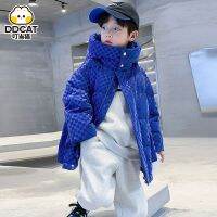 2023 New Winter Boys Clothes Medium Long Childrens Thickened Checker Down Cotton Jackets Teen Kids Outdoor Snowcoat Parka 5-12Y