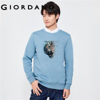 GIORDANO Men Pets Series Sweatshirts Tiger Print Fleece-Lined Sweatshirts Crewneck Fashion Casual Loose Sweatshirts 91093244