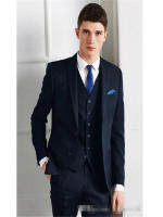 ใหม่ผู้ชายชุด Smolking Noivo Terno Slim Fit Easculino ชุดราตรีชุดสำหรับชาย Navy Blue Peaked Lapel Grooms Tuxedoterno 2 ButtoF