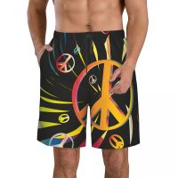 กางเกงขาสั้นว่ายน้ำชายหาดสำหรับผู้ชาย Surf Maillot De Bain Peace ฮิปปี้ตัดนกพิราบกีฬากางเกงขาสั้นบอร์ดบุรุษชุดว่ายน้ำแห้งเร็ว