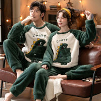 Winter Girls Pajamas Set Flannel Long Sleeve Pyjamas Women Cartoon Dinosaur Sleepwear Warm Clothes Casual Sleep&amp;Lounge Pyjamas