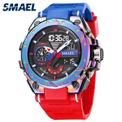 SMAEL Quartz Watch For Men  Wristwatches Watcholorful Red Bracelet 50M Waterproof Alarm Clock Analog Digitals 8060 Sport Watches