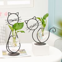 Desktop Glass Planter Vase Holder Creative Cat Plant Terrarium Metal Stand for Hydroponics Plant Home Garden Wedding Decoration