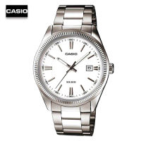 Velashop นาฬิกาข้อมือผู้ชาย Casio  สีเงิน/หน้าปัดขาว สายสเเตนเลส รุ่น MTP-1302D-7A1VDF, MTP-1302D-7A1, MTP-1302D