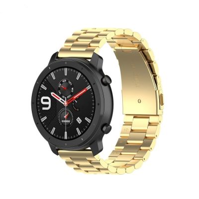 ใช้ได้กับรุ่น Ticwatch/Moto360รุ่นที่สอง460/GearS3 Samsung/Huawei GT 22มม. ตัวล็อกแบบผีเสื้อสายนาฬิกาโลหะ3ลูกปัดสแตนเลส