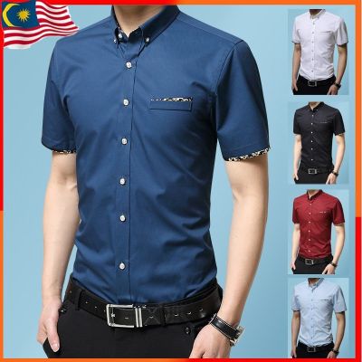 CODTheresa Finger 🔥Hight Quality 🔥Mens Shirt Cotton Short Sleeve Formal Button-Down Slim Fit Business Casual Dress Shirt kemeja putih lelaki baju Embroider