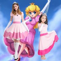 เด็กวันฮาโลวีน Mario Peach Princess COSPLAY ไนต์คลับ DS ชุดเจ้าหญิงผู้ปกครองเด็กสีชมพู