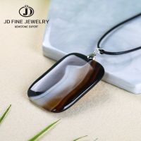 JD Natural Black Striped Agates Square Flat Pendant Necklace Women Men Fashion Polished Charms Leather Rope Healing Jewelry Gift