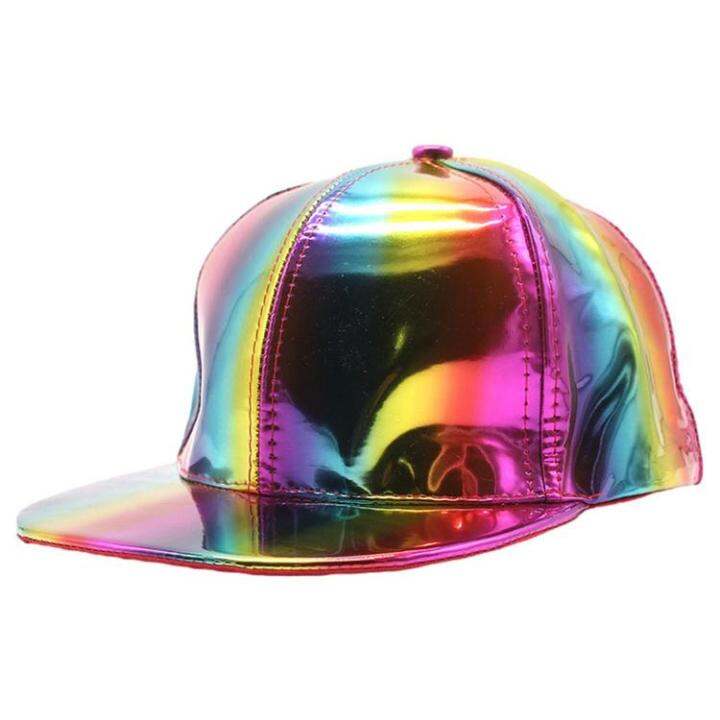 adjustable-shiny-holographics-baseball-caps-hip-hop-flat-brim-rock-snapback-hat-reflective-fashion-rave-cosplay-caps-for-dance-glastonbury-festival-justifiable