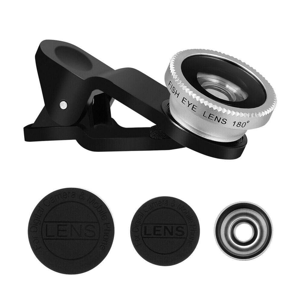 Silver Hemobllo Portable Cell Phone Camera Lens Super Wide Angle Lens Macro Lens Fisheye Lens Clip on 3 in 1 Mobile Phone Lens Compatible for iPhone 6S/7/8/X 