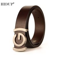 HIDUP Famous Brand Name Top Quality Cowhide Leather Strap Belt G Slide Buckle Metal Belts For Men 3.4Cm Width Accessories NWJ876