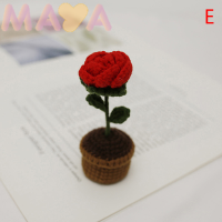 Maya มือถักกระถางต้นไม้ HAND-woven Rose Sunflower TULIP โครเชต์ดอกไม้ตกแต่งภายในรถยนต์ตกแต่งเครื่องประดับ