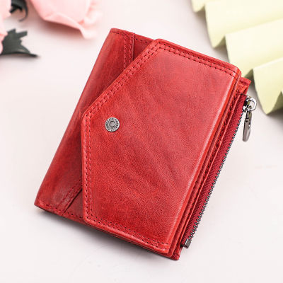 TOP☆CONTACTS 100% Genuine Leather Wallet For Women Mini Clutch Bag For Ladies Zipper Coin Purse RFID Card Holder