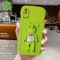 เคสสำหรับ Redmi 9A 9C 9T 10A 10X 10 10C A1 A2 POCO F3 Note 11 Pro Note 11S Note 11 Pro + Note 10S Note 9 S Note 8 Pro Note 7 Pro น่ารักฝาครอบพร้อมตัวยึดโทรศัพท์ซิลิโคนนิ่มขอบคลื่นลายการ์ตูนหมีเคสโทรศัพท์กันกระแทก