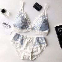 Small cotton cup intimates for girls embroidery thin brassiere with pad women sexy lace underwear lingerie wire less new Bra Set