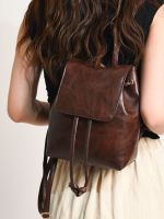 Small Retro Brown Backpack For Women 2023 Spring And Summer New Style Simple Literary And Versatile Double Shoulder Drawstring Shoulder Bag