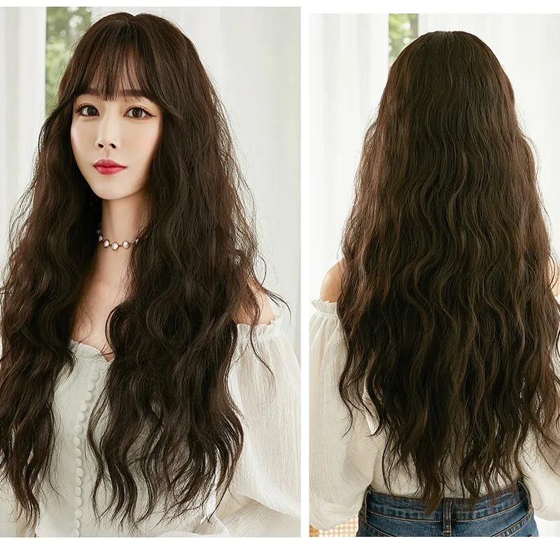 ready stock】dark brown wig for women wig pads Hair extensions Lady Fleecing Long  Curly Hair Big Wave Curls Long Hair | Lazada PH