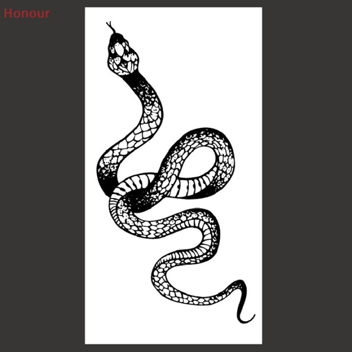 honour-สติกเกอร์รอยสักชั่วคราวผู้หญิงสีดำผู้ชายรอยสักปลอมกันน้ำงู