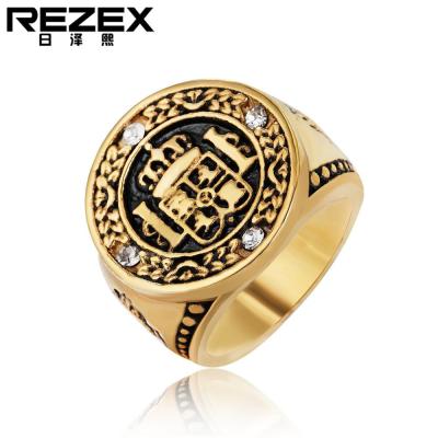 แหวนดีไซน์มงกุฎทำจากเหล็กไทเทเนียมของผู้ชายแนววินเทจเครื่องประดับจาก REZEX