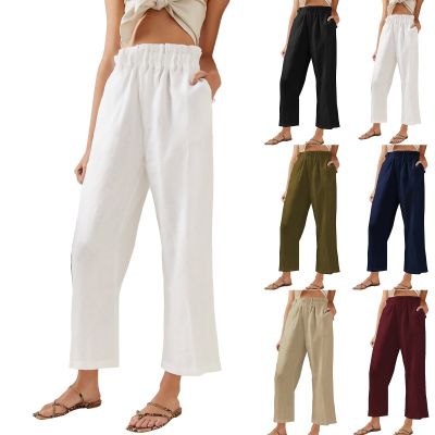 Cotton and linen Casual Pants Women Solid Color Pleated Pocket Pants Ladies Cotton Slacks Ladies home wear clothes 2023 new