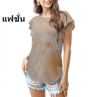 geegoshop เสื้อผ้าสตรีใหม่ล่าสุด คอกลม พิมพ์ลายดิจิตอล แขนกุดแบบระบายละเอียด