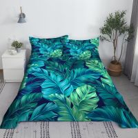 ☁﹉卐 Tropical Scenery Bed Sheet Set Digital Printing Green Leaves Polyester Bed Flat Sheet With Pillowcase Bed Linen King Queen Size