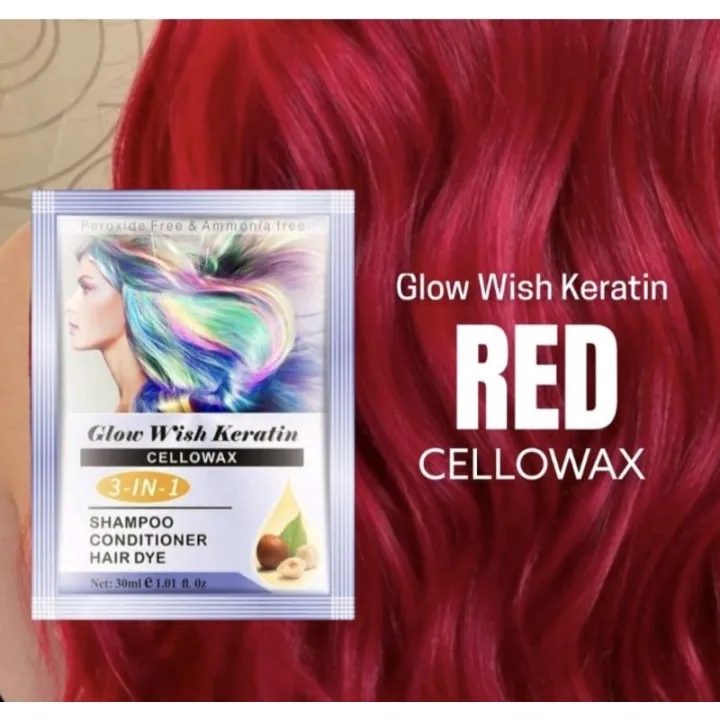Glow Wish Keratin Cellowax 3IN1 Shampoo Conditioner Hair Dye Red Hair