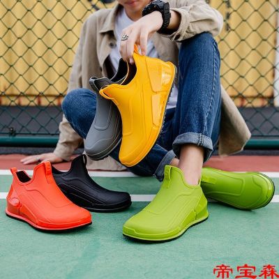 [COD] Fashion non-slip rain boots mens short waterproof shoes outer water kitchen work rubber overshoes