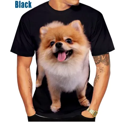 เสื้อยืดคอกลมพิมพ์ลาย3D สุนัขปอมเมอเรเนียนน่ารักและตลกสำหรับฤดูร้อน