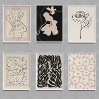 สไตล์ Neutral ดอกไม้ภาพผ้าใบพิมพ์โปสเตอร์ Nordic บทคัดย่อ Botanical Line ภาพวาด Wall Art รูปภาพสำหรับตกแต่งบ้าน