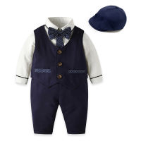 Formal Baby Boy Clothes Newborn Vest + Shirt + Dot Bow Tie + Hat + Pants Outfit Party Children Birthday Dress New Born 0- 24 M