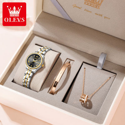 OLEVS นาฬิกาทองสำหรับผู้หญิง,ชุดซื้อ1 Take 2กันน้ำของแท้2022นาฬิกาสเตนเลสสตีลหรูหราของขวัญคริสต์มาสสร้อยคอสร้อยข้อมือสวยหรู