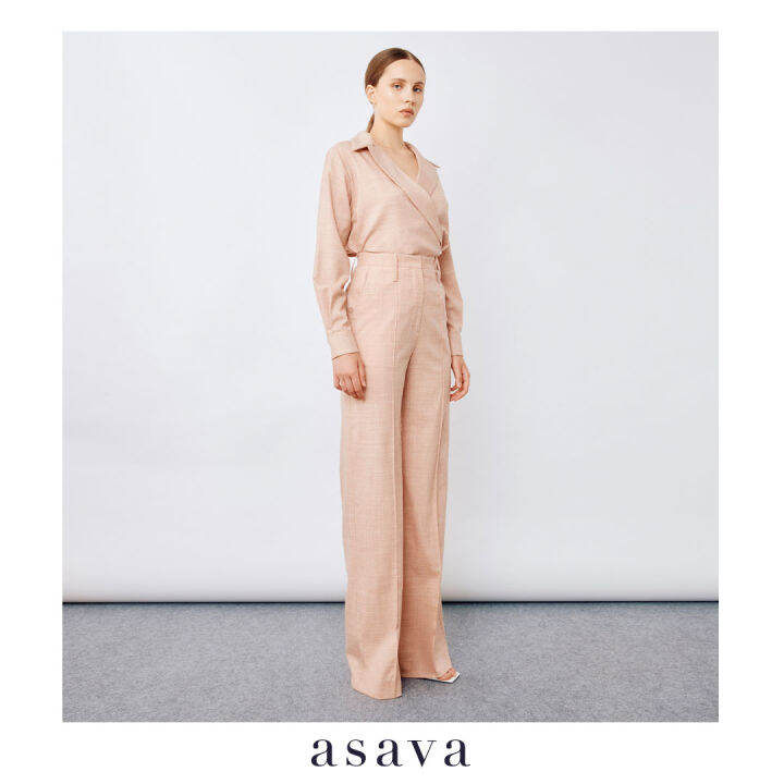 asava-aw22-asava-classic-high-waisted-straight-leg-pants-กางเกงผู้หญิง-เอวสูง-กระเป๋าเฉียง-ซิปหน้า