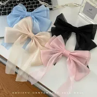 2023 New Solid Ribbon Grace Bowknot Hair Clips for Women Chiffon Mesh Handmade Cute Bows Hairpin Spring Clip Hair Accessories