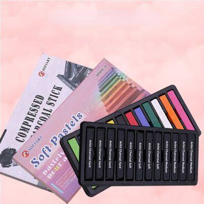 12PCS Square Charcoal Stick Set Professional Sketch Coloring Compressed Charcoal Chalk Student Art Painting Supplies