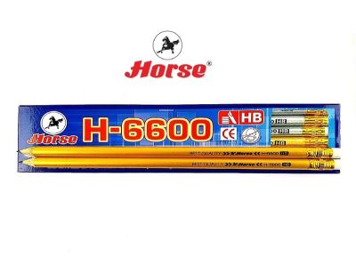 Horse ตราม้า ดินสอดำ HB  แท่งกลม สีทอง H-6600 บรรจุ 12 แท่ง/กล่อง จำนวน 1 กล่อง
