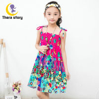 TH Bohemian Kids Beach Dress Girls Cotton Silk Slip Dress Kids Floral Tank Top Dress