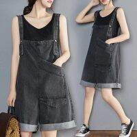 COD jfdss Maternity Suspenders Plus Size Womens Summer Overalls Denim Shorts Loose Fat mm Pear Shape Body Pants Slimmer Look Sister Age-Reducing