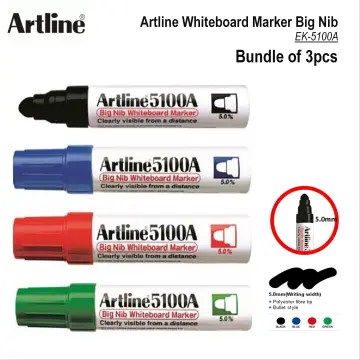 Artline 5109A Big Nib Whiteboard Markers 4-Pack 2-Black, 2-Blue Bundle +  Eraser