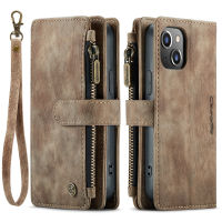 iPhone 13 Mini Wallet Case , EABUY Durable PU Leather Magnetic Flip Lanyard Strap Wristlet Zipper Card Holder Phone Case for iPhone 13 Mini