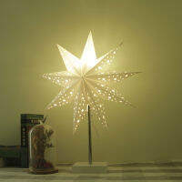 Christmas LED Floor Light Nine Pointed Star Standing Bedside Table Paper Ornaments Lamp for Home Living Room Bedroom Wedding Dec